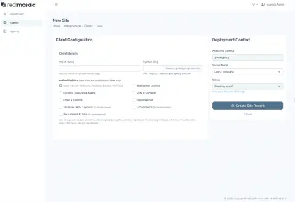 Agency create new client screenshot