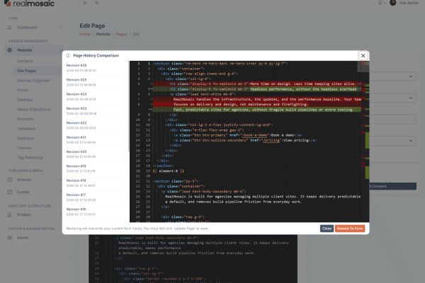 History with diff view