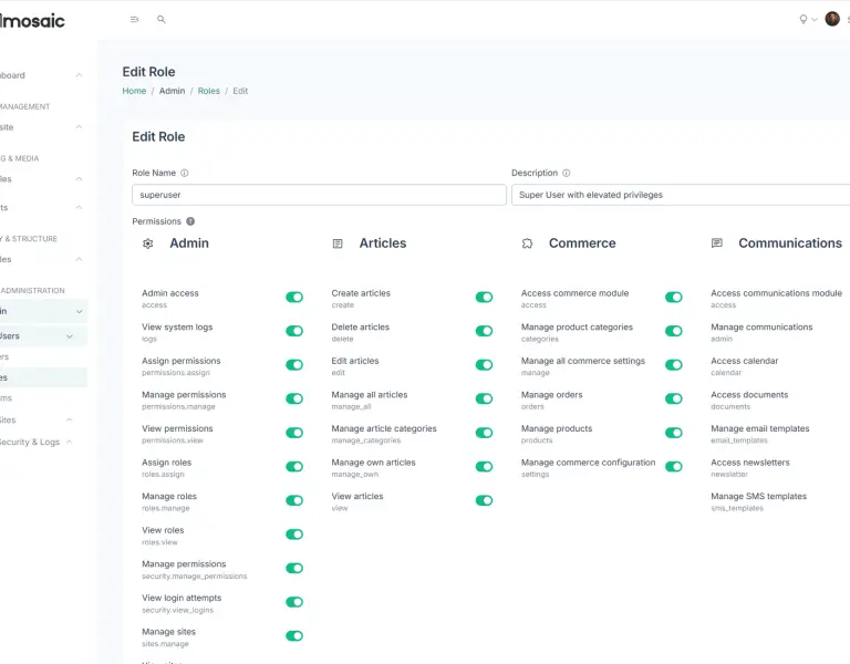 Publishing and permissions screenshot